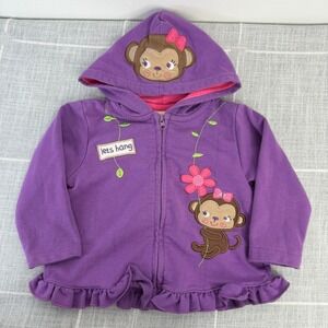 Y2K WeePlay 12 Months Purple‎ Full Zip Hoodie Monkey Flowers Pink "Lets Hang"